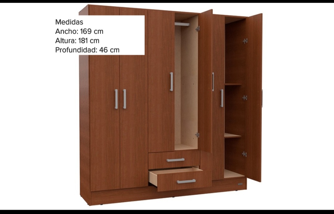 Ropero Placard 6 Puertas 2 Cajones Melamina caoba
