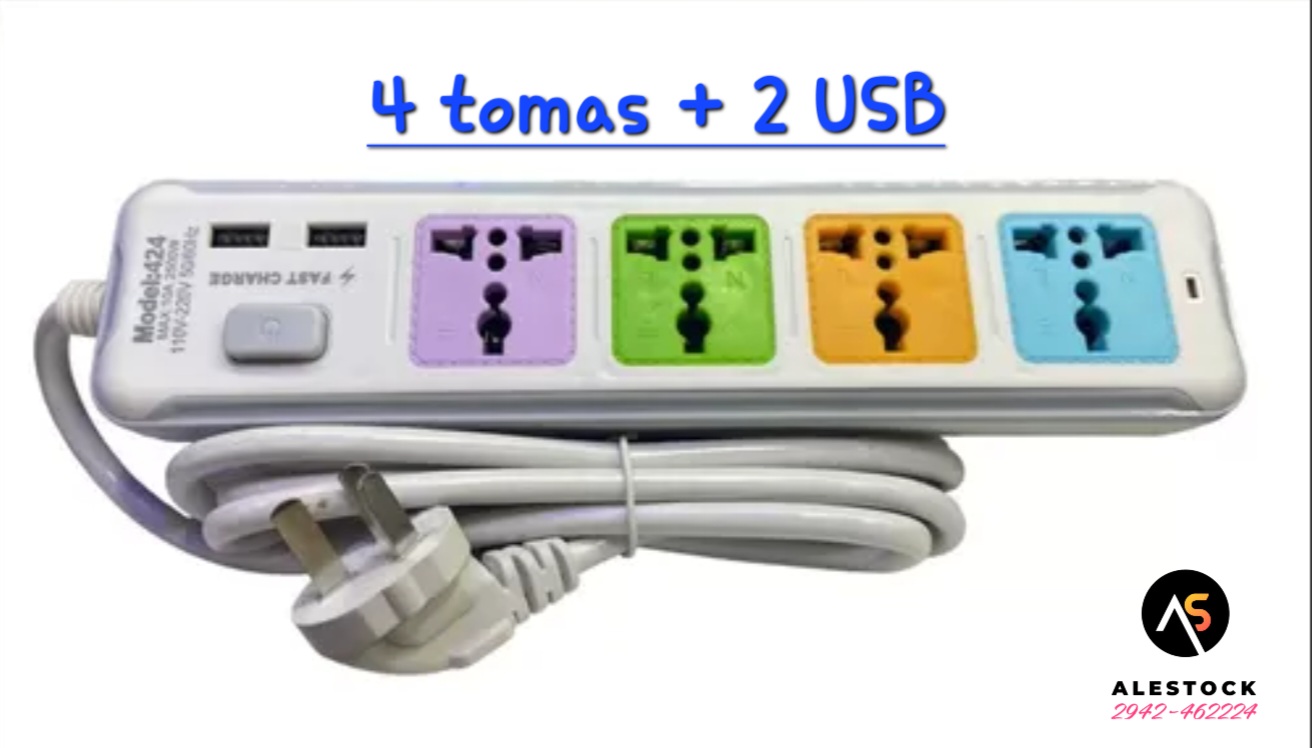 Zapatilla Multinorma 4 Enchufes Universales Y 2 Usb 1.8M