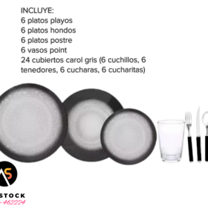 Set X48 Vajilla Forjado Negro Durax Vasos Cubiertos Carol