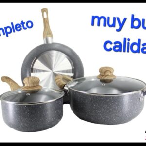 Set De Ollas Premium 3 Piezas + 2 tapas vidrio 4 Capas de Teflon