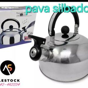 Pava Silbadora Acero Inoxidable Pico Silbador Mango Negro 2L