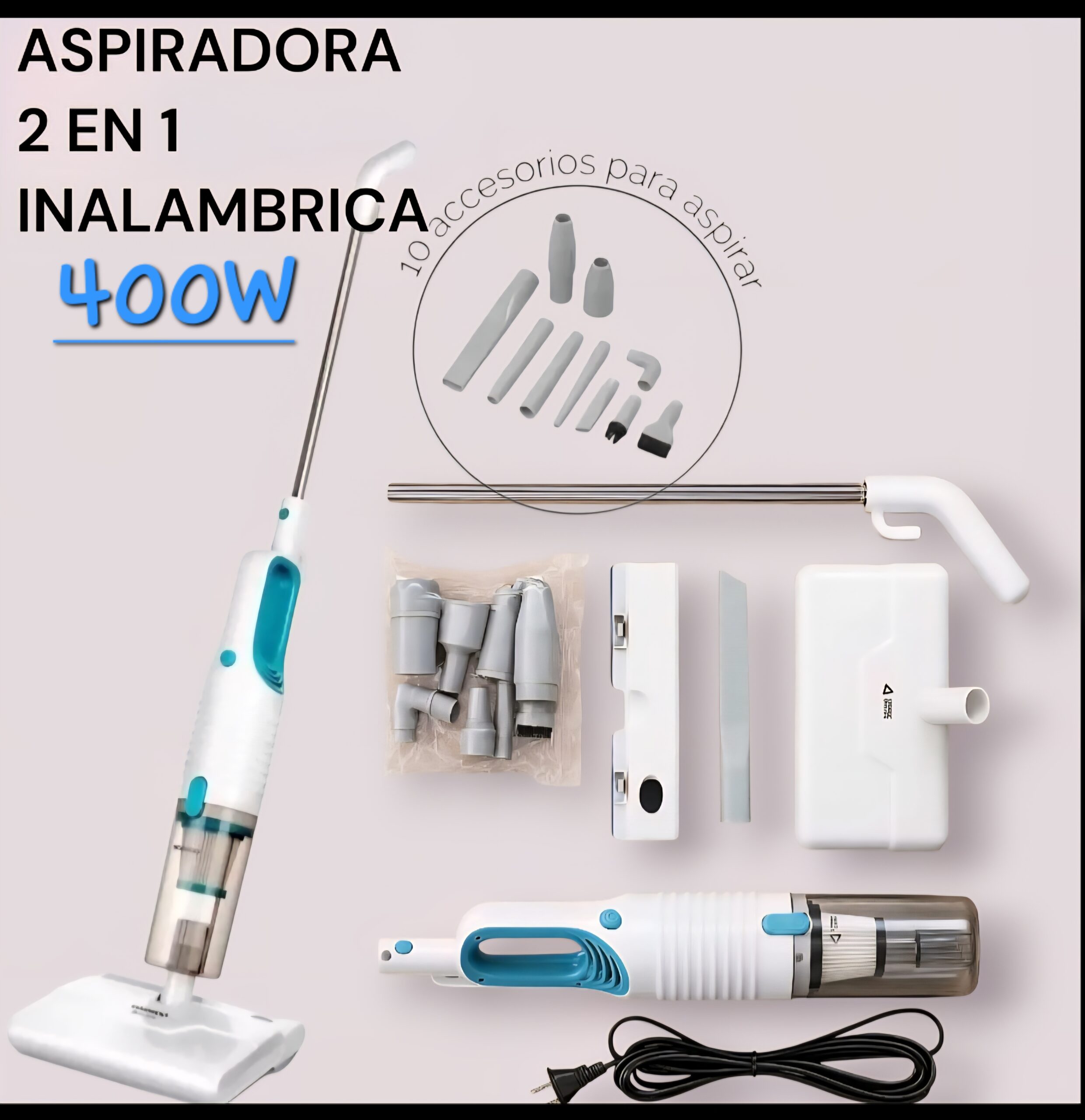 Aspiradora Inalámbrica 2 En 1 Vertical De Mano Multiuso Port 400w