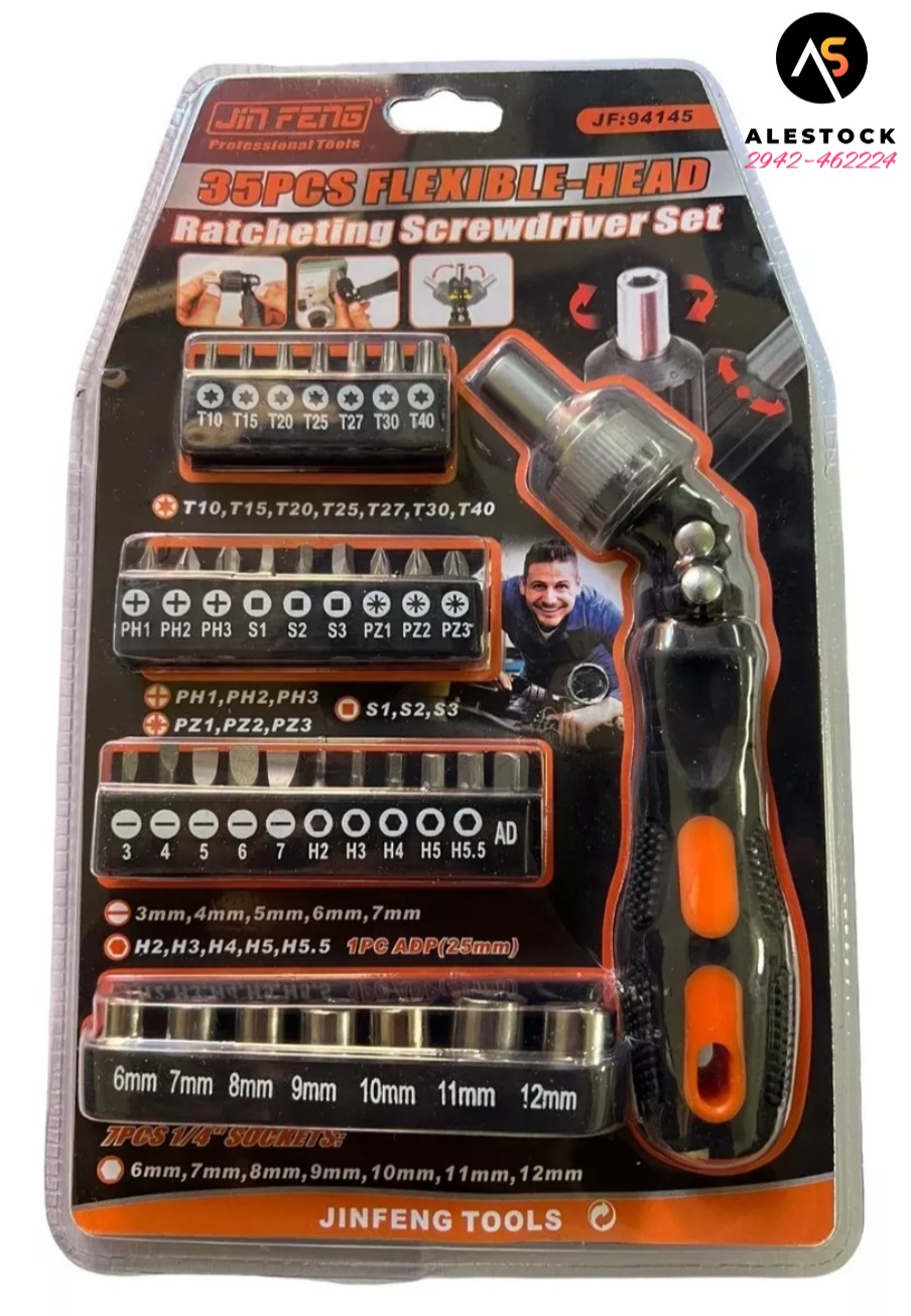 Set Destornillador Flexible Ratchet 35 Piezas Tubos Y Puntas