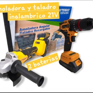 Kit Taladro Y Amoladora Angular Inalámbricos 2 Baterías 21v