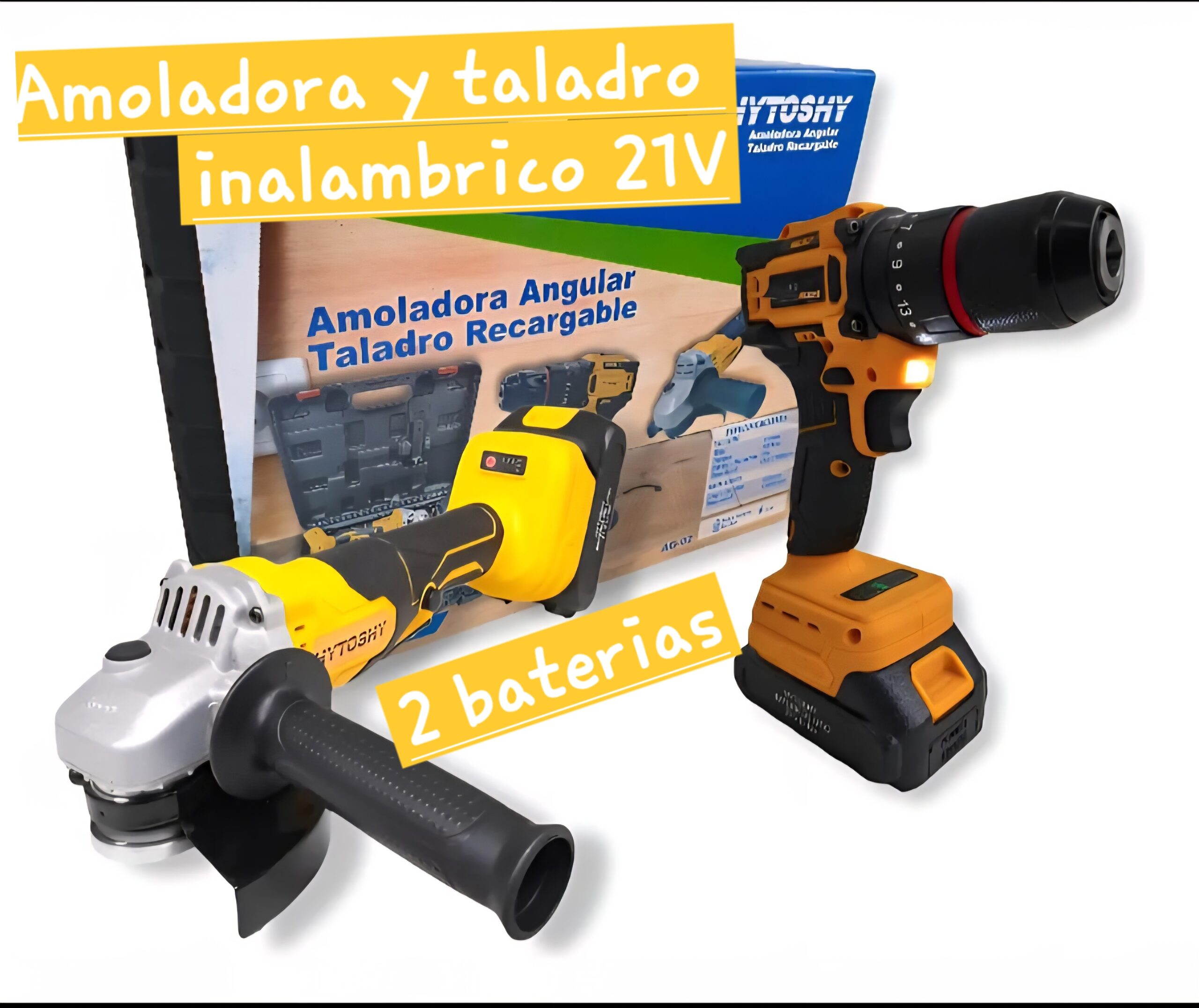 Kit Taladro Y Amoladora Angular Inalámbricos 2 Baterías 21v
