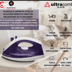 Plancha A Vapor Ultracomb Pl-4170 Violeta 1400w 140ml.
