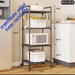 Carrito Organizador Auxiliar Multiuso Cocina 4 Estantes Negro
