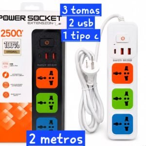 Zapatilla 3 tomas 2 USB 1 tipo C